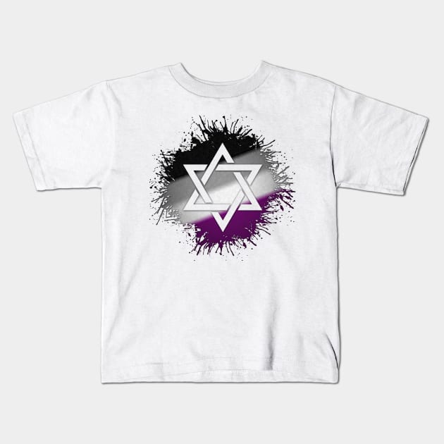 Paint Splatter Asexual Pride Star of David Symbol Kids T-Shirt by LiveLoudGraphics